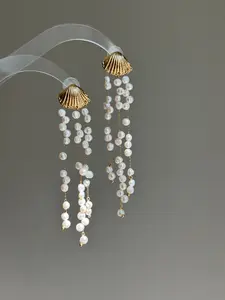 Ocean Breeze Shell baroque Keshi pearl tassel long Earring
