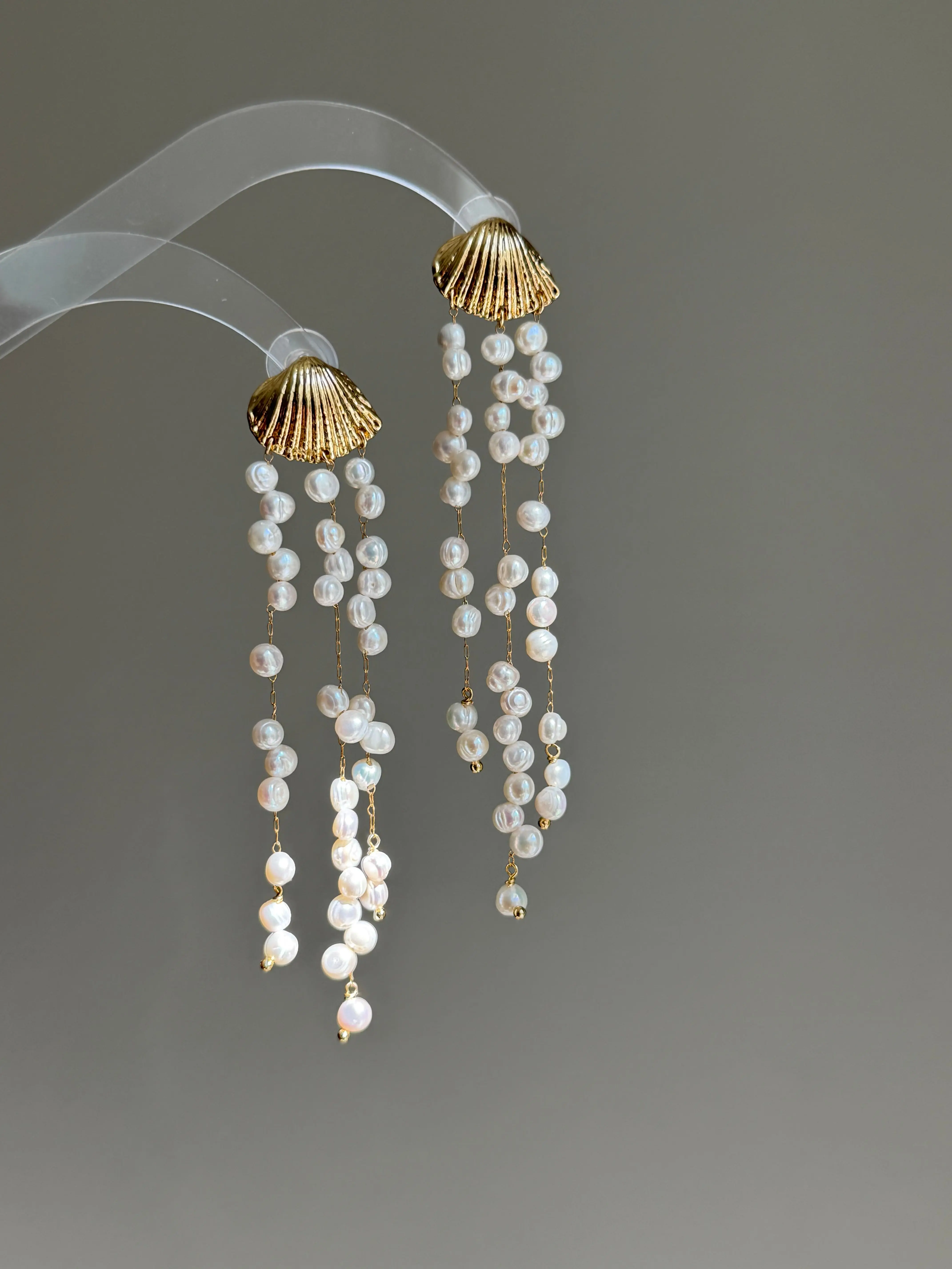 Ocean Breeze Shell baroque Keshi pearl tassel long Earring