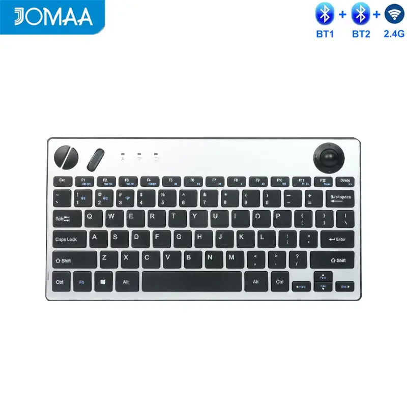 JOMAA Wireless Dual-Mode Low Noise Keyboard - USB+Bluetooth Connectivity, 1600dpi Sensitive Trackball, Air Mouse, Multi-Functional Media Controls for TV, iPad, Laptop, Low Noise Keyboards