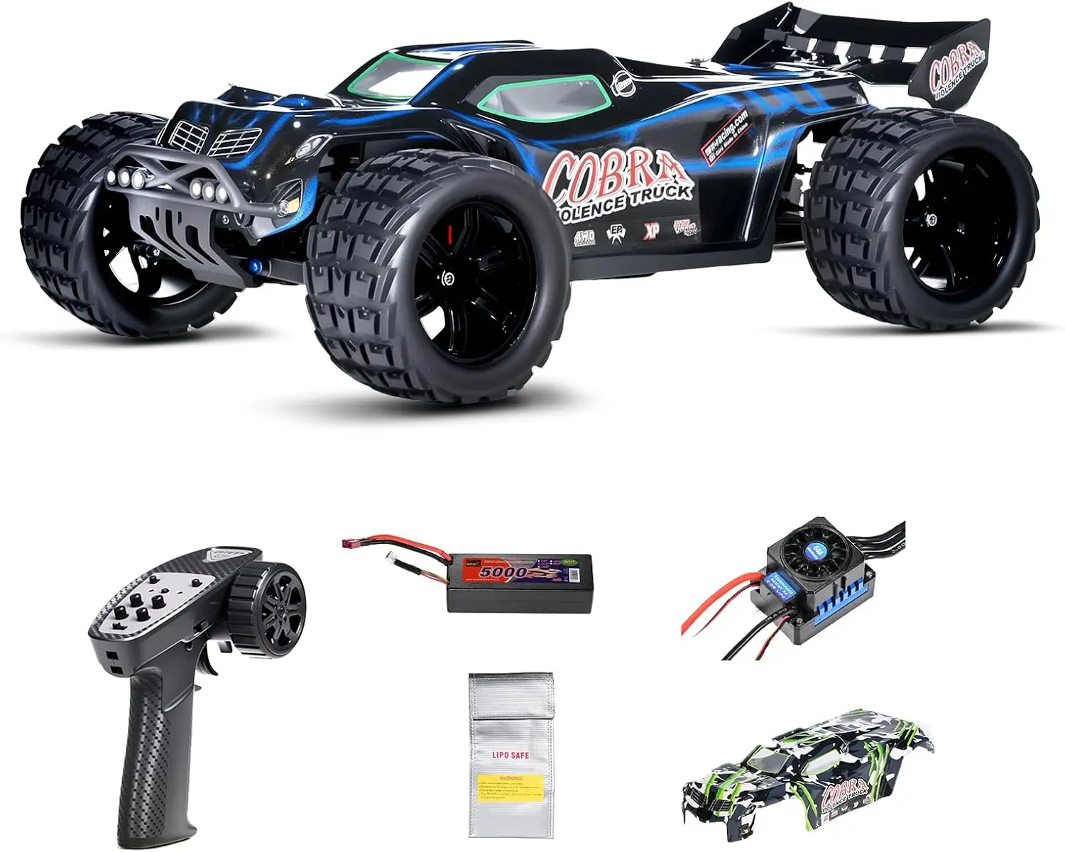 VRX RACING Supersize 1/10 High Speed RC Cars for Adults, 4WD Off-Road Electric Truggy with 3S 5000mAh LiPo Battery & 3660 Brushless Motor, RTR RC Truck Hobby with LED Lights for All Terrain