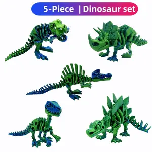 5-Piece Dinosaur Model Toy Set with Movable Joints, Includes Triceratops, Stegosaurus, Spinosaurus, T-Rex and Velociraptor, Great for Home Office Decor and Birthday Gifts