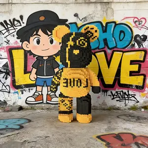 Large Graffiti Bear 3D Puzzle Building Blocks Anime Design Decoration, Bookshelf Home Office Cabinet Decor, Party Living Room TV Stand Display