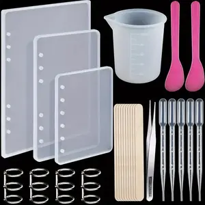 26pcs Notebook Silicone Mold, Resin Casting Molds Kit, A5 A6 A7, with Book Ring, Spoon, Tweezers, Cup, Dropper, for Notebook Epoxy Resin DIY