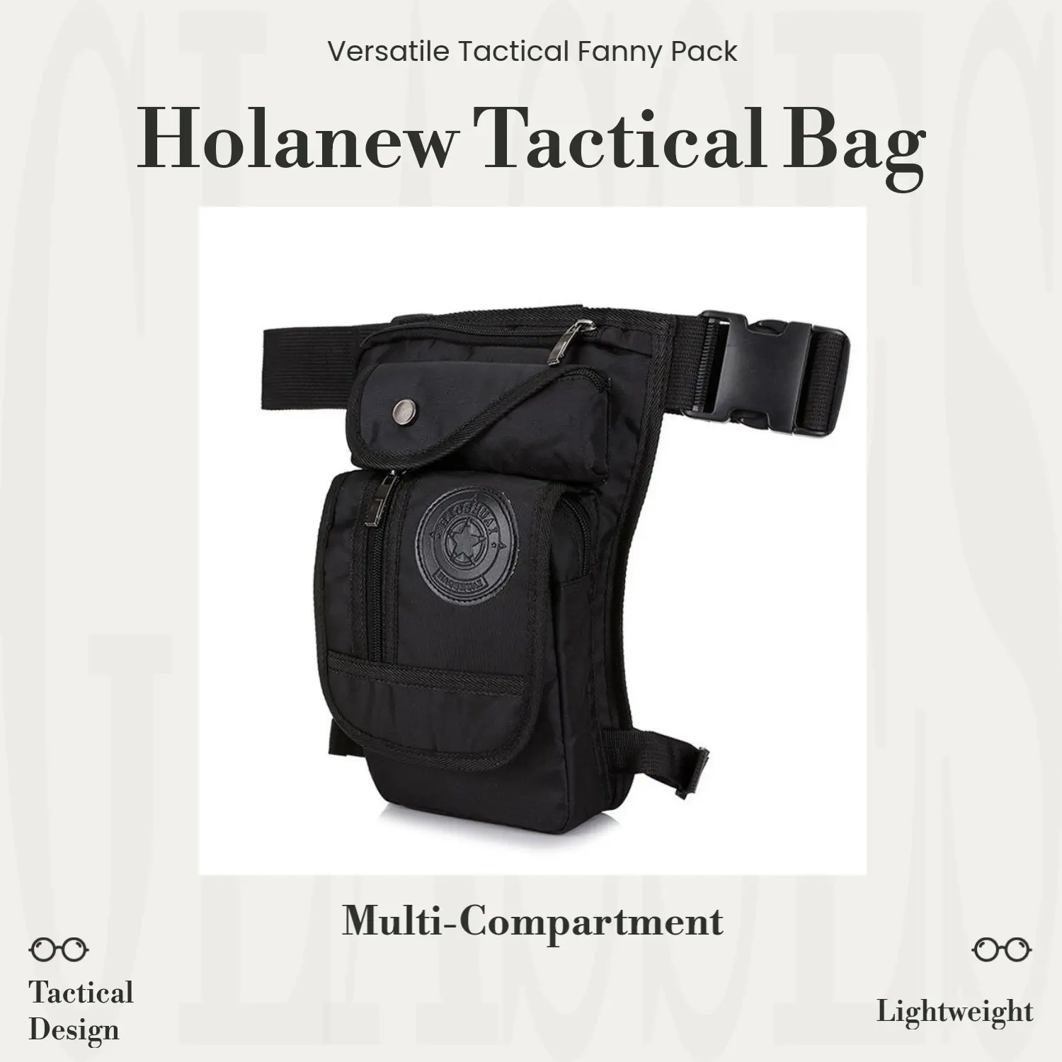 Holanew Men's Multi-Compartment Tactical Drop Leg Bum Bag - Lightweight Casual Fanny Pack with Front Top Zipper Pocket, Athletic Retro Design, Machine Washable, Scratchproof, Good Construction, Ideal for Cycling, Hiking, Fathersdaygift