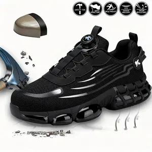 Men’s Steel Toe Work Shoes, Lightweight Slip-On Safety Sneakers, Puncture Resistant Breathable Work Shoes for Construction, Warehouse and Factory Workers