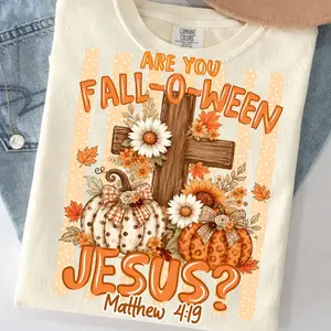 Comfort Colors Christian Fall Shirt, Are You Fall-O-Ween Jesus Shirt, Matthew 4:19 Cross Pumpkin Graphic Tee, Vintage Christian Halloween Shirt, Faith Religious Gift