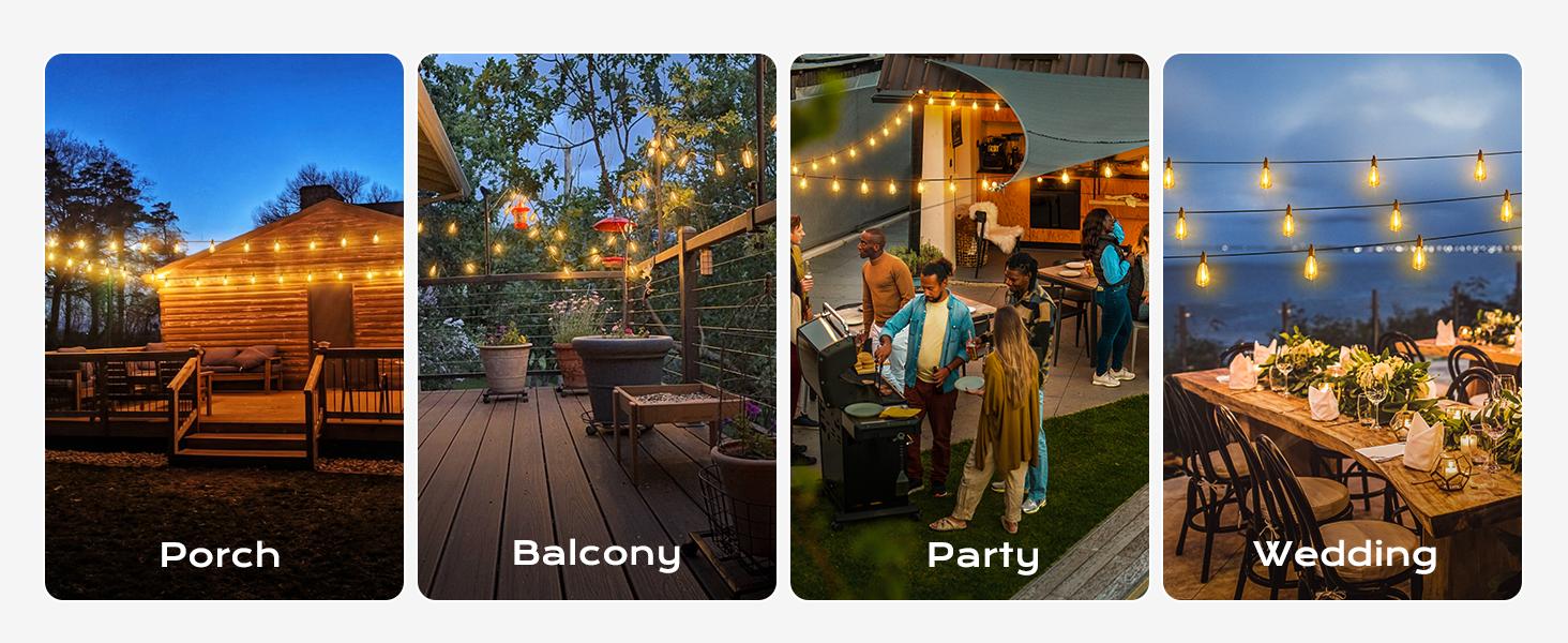 Outdoor String Led Patio Lights - 200Ft 60M Outside Waterproof Light with Remote Dimmable ST38 Shatterproof Bulb Hanging Outdoor Electric Lighting for Backyard Yard Gazebo Porch Party