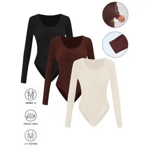Women's Seamless Shapewear Bodysuit Set, Tummy Control & Butter Lift,Long Sleeve Crop Top, Fall & Winter Bottom Underwear, Soft Elastic Fabric, Perfect Daily Wear