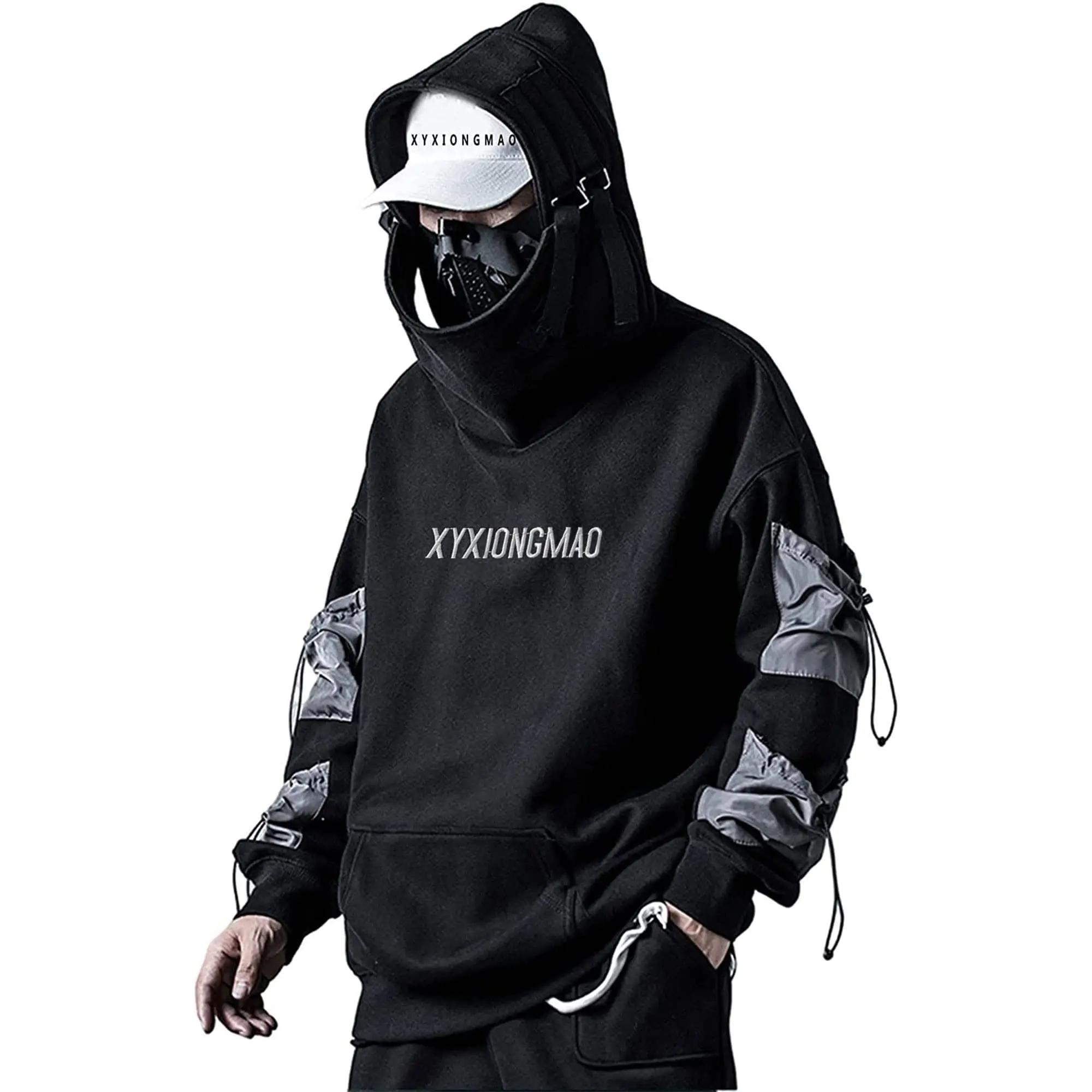 Streetwear Techwear Hoodie Tactical Mens Black Urban Hip Hop Japanese Sweatshirt