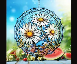 White Sunflowers Accented With Stained Glass | Summer Themed 11” Wind Spinners