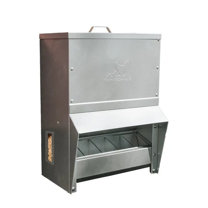 RentACoop Metal Trough Feeder with Lid - 25lb Capacity