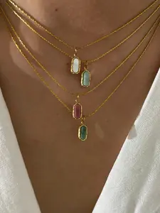 Women's Elegant Minimalist Geometric Pendant Necklace, Trendy Exquisite Stone Decor Necklace, Chic Jewelry As Gift for Girlfriend, Dainty Necklace