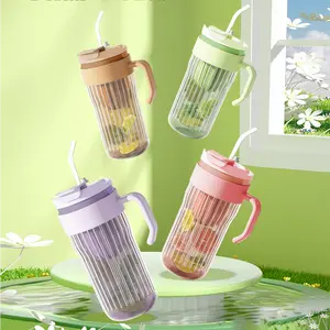 18oz Icoffee Cup, Ice King Cup, Aesthetic Glass Tumbler with Straw & Handle, Perfect for Iced Coffee, Tea & Summer Vibes,Durable Cup for Office, Tea Brewing & Cold Drinks On-The-Go