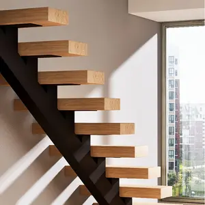 Modern Floating Staircase with Glass Railings – Minimalist Cantilever Design, Space-Saving, Durable, Contemporary Stair Treads for Home, Loft, or Office