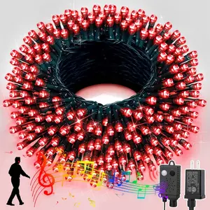 LAMPHOME 66ft Music Christmas Mini Lights with Motion Sensor Controller,200 LED Fairy Starry String Light Plug in for Indoor Outdoor Xmas Tree Wedding Party Decoration (Red)