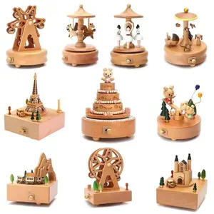 Handcrafted Wind-Up Wooden Music Box Collection – Premium Beech Wood, 10 Artistic Themes