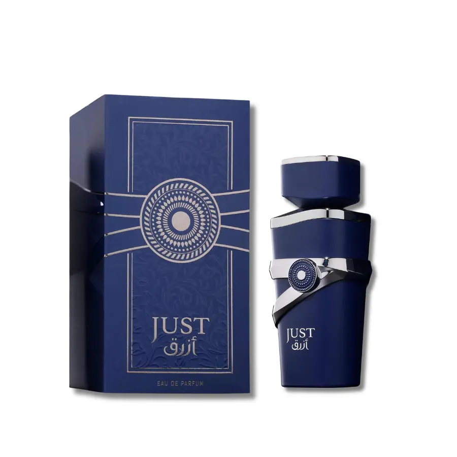 Fragrance World Just Azraq Blue Eau De Parfum, Unisex Amber Vanilla Fragrance with Aromatic Woody & Warm Spicy Notes for Scent Layering, 3.4 fl oz, Aromatic Woody Floral, Edp Liquid Perfumes, Vanilla Scents, Adults, 3 To 3.9 Fl Oz, Woody Sweet