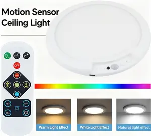 Rechargeable Motion Sensor Ceiling Light, USB Battery Powered Wireless LED Lamp with Remote Control, Dimmable 3CCT+Color Changing for Garage Hallway Closet Stairs Patio