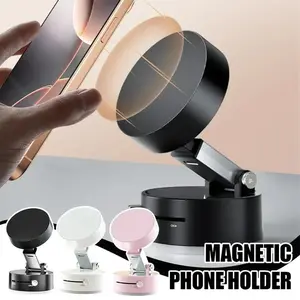 Mobile Phone Vacuum Suction Cup Holder Foldable Desk Stand for iPhone Android Kitchen Lazy Vacuum Double Sided Magnetic Bracket