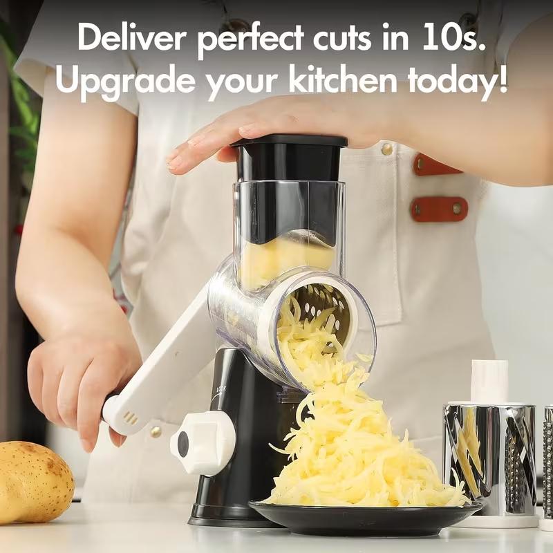 Rotary Cheese Grater Hand Crank Transparent - Shredder Slicer Grinder 3 Stainless Steel Blades, Stable Suction, Labor-Saving Handle, Safe Kitchen Tool for Cheese, Vegetable, Nuts, Chocolate