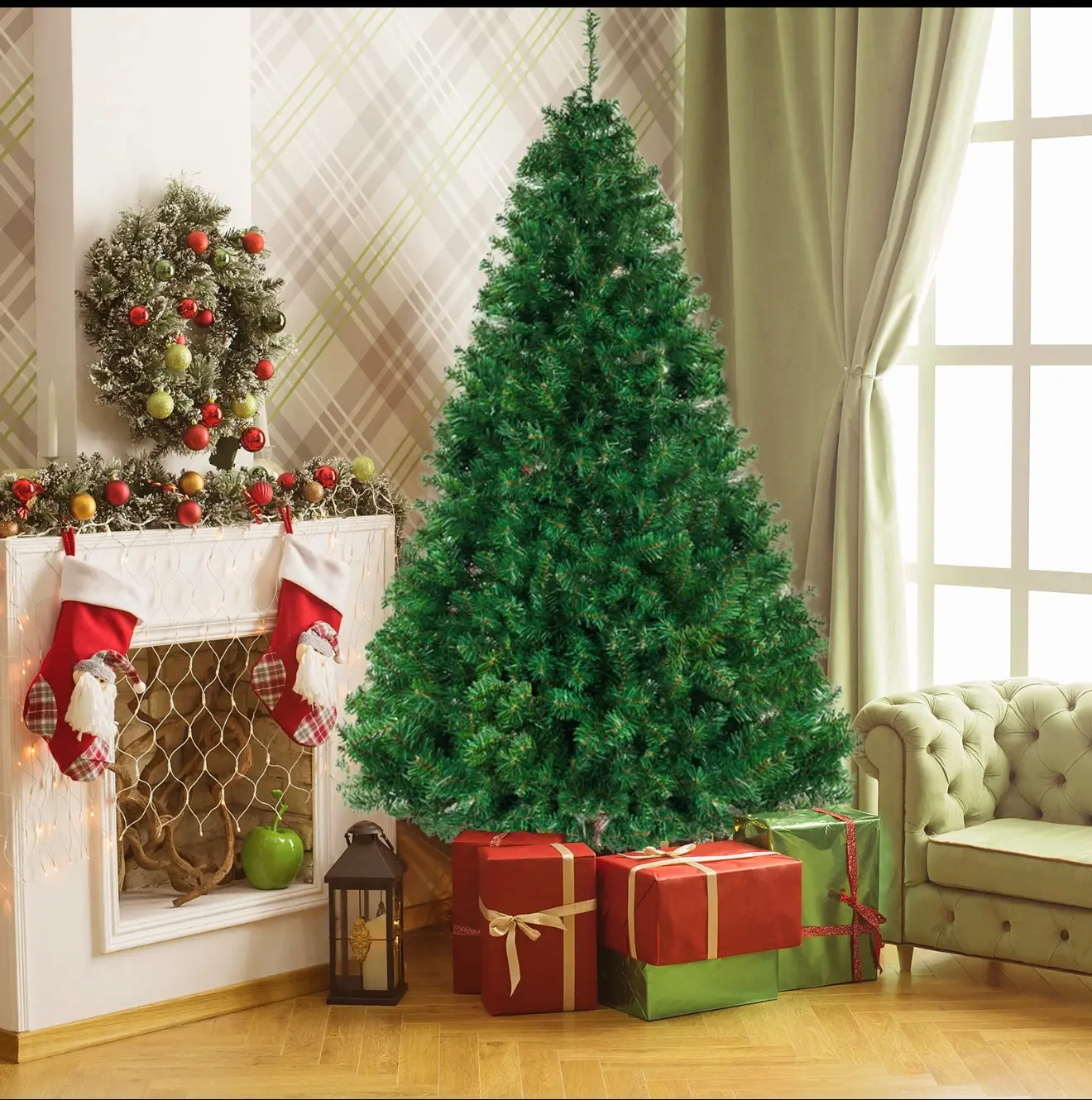 7 FT Upgrade Indoor Outdoor Artificial Christmas Tree with Stand for Holiday Season Festive Decor Perfect for Indoor & Outdoor Use