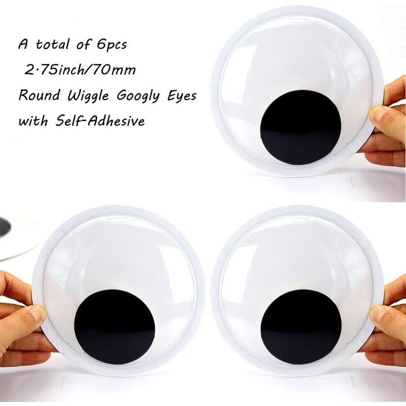 6 count 2.75 Inches Googly Eyes Plastic Wiggle Eyes with Self Adhesive Black White Googly Eyes for DIY Crafts Christmas Halloween Decoration