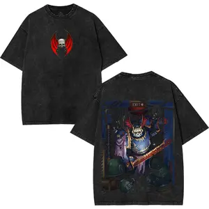 Warhammer 40K Iron Hands Washed 2 sided printed Oversize Unisex Cotton Crewneck tee game merch retro black graphic design Art Tops graphic t-shirts