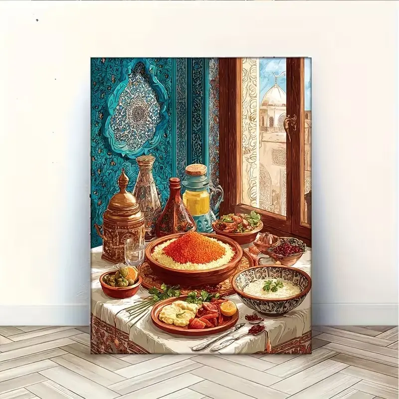 Moroccan Cuisine Poster, Print Of Traditional Moroccan Dishes, Couscous Artwork, Middle Eastern Culinary Wall Art, Exotic Food Illustration, Cultural Kitchen Decoration, Islamic Kitchen Decor
