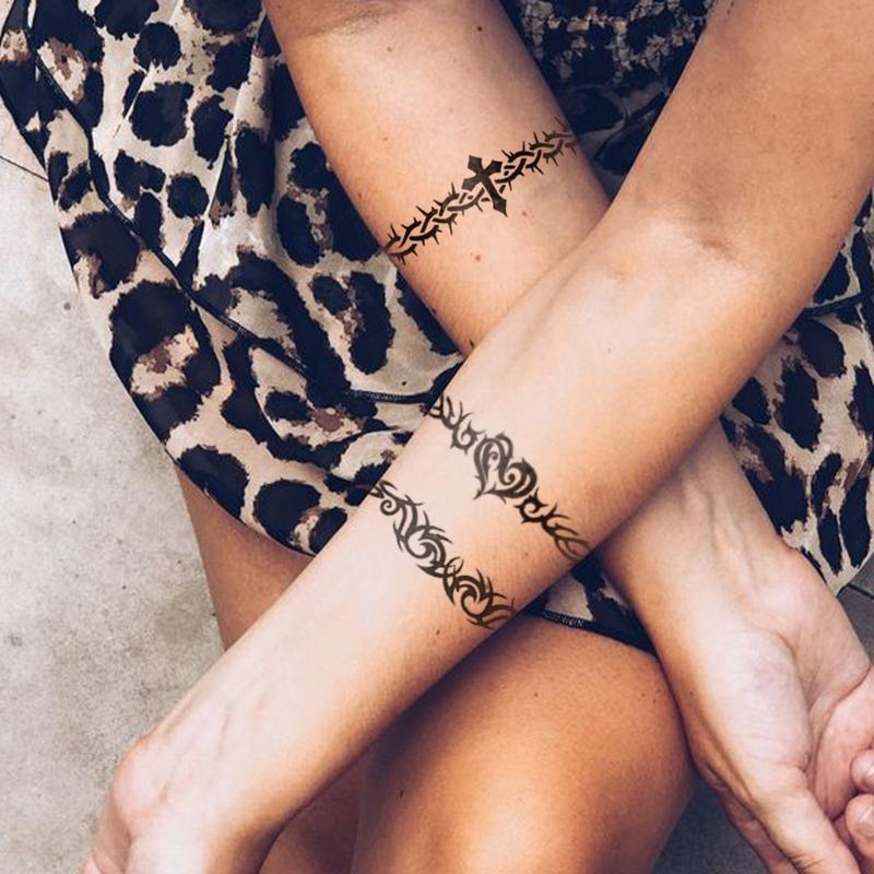 6pcs Black Thorns Tribal Totem Waterproof Temporary Tattoo Sticker Scorpion Fake Tattoo Sticker Arm Foot Waist Tattoo Men Women