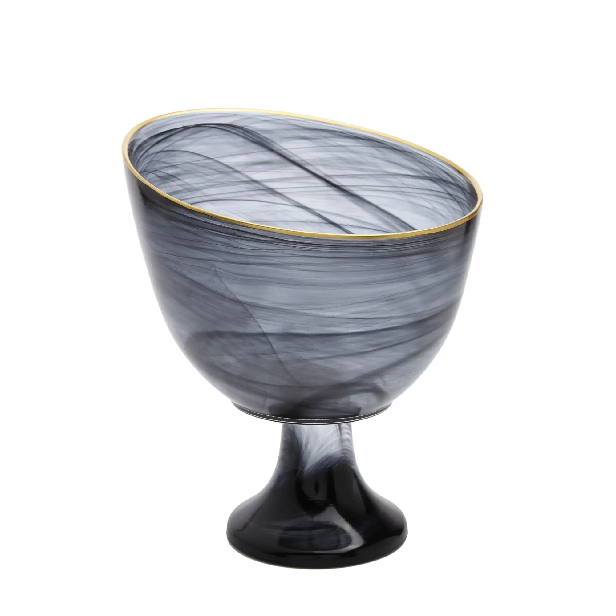 Black Alabaster Footed Candy Bowl with Gold Trim
