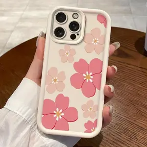 Black with Pink Flower Patterns Phone Case for IPhone 17 Pro Max 16 Plus 15 14 13 12 11 Air E Shockproof Full Camera Protection Durable Slim Silicone Cover