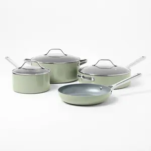 7pc Nonstick Ceramic Coated Aluminum Cookware Set Sage Green - Figmint: Induction & Dishwasher Safe, PFOA/PTFE-Free