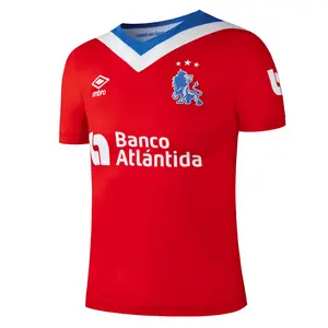 Umbro Olimpia Men's Away Jersey 2024 - Vibrant Red Short Sleeve Soccer Shirt with White Accents & Banco Atlántida Sponsorship