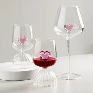 Heart Shaped Wine Glass Goblet, Party Wine Glasses, Romantic Design Stemmed Wine Cup, Food Grade BPA Free Lead & Cadmium Free Heat Resistant Glass Tumbler, Dishwasher Safe, Ideal Valentine's Day Anniversary Gift for Couples Women Home Bar Party Daily