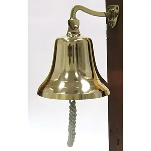 Enormous Wall  Ship Bell with Rope Polished Dinner Bell Tip Bell Indoor/Outdoor Nautical Decoration Bells Variety with Mounting Hardware Bracket Ship Boat Maritime Decor (10 Brass)