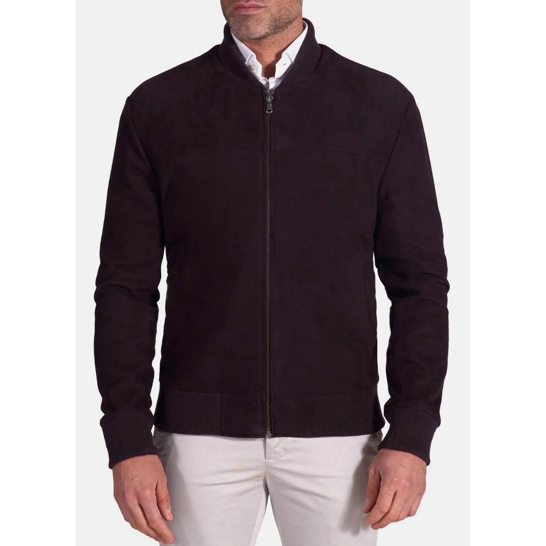 Mens Dark Purple Suede Leather Jacket