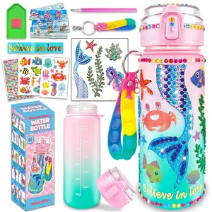 1Set Water Bottle DIY Diamond Sticker Decorate Kits Mermaid Water Bottle Diamond Painting Crafts Portable Leakproof Drinking Bottle Birthday Christmas Gifts