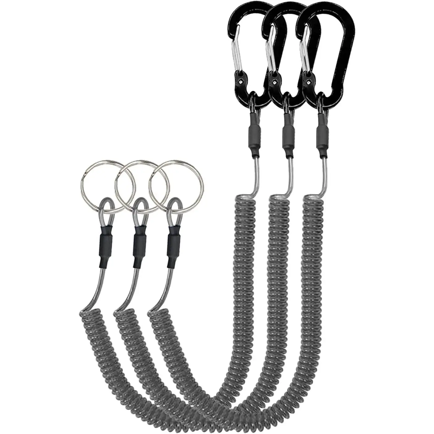 Retractable Safety Coiled Lanyard with Aluminium Alloy Carabiner Clip, Black/Blue/Green/Red//Yellow