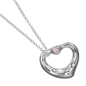 Pre-owned Tiffany & Co. Sterling Silver 925 (Ag925) Small Leather Goods Open Heart Silver 925 Pink Sapphire Necklace