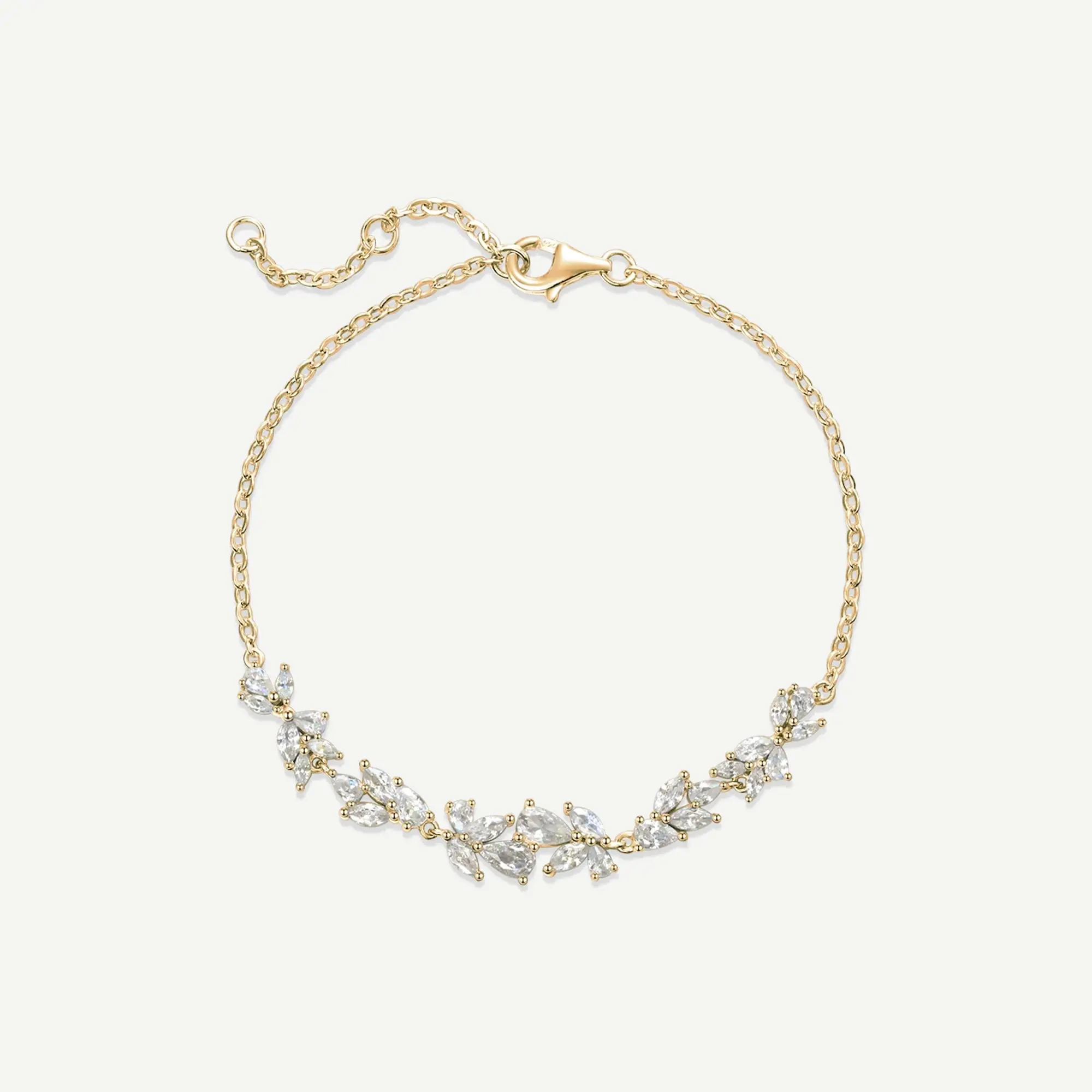 Women's Floral Bar Bracelet in 925 Sterling Silver, Dainty Wisteria Flower Design with White Cubic Zirconia, Adjustable Chain, Physical Silver Bracelets & Anklets, Female