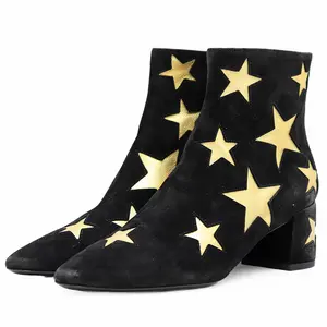 Pre-owned Yves Saint Laurent Suede Small Leather Goods Saint Laurent Paris Star Metallic Nubuck Boots