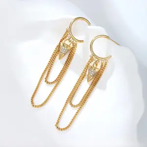 14K Gold Plated Bullet Spike Chain Dangle Hoop Earrings