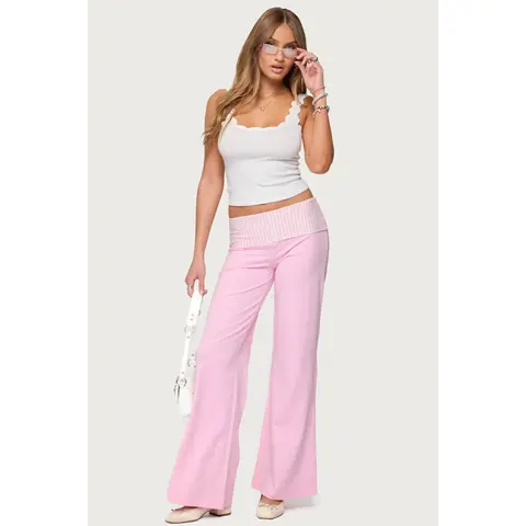 Meshey Striped Foldover Pants
