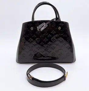 Pre-owned Louis Vuitton leather Crossbody Bags Black Monogram Vernis Montaigne MM Bag