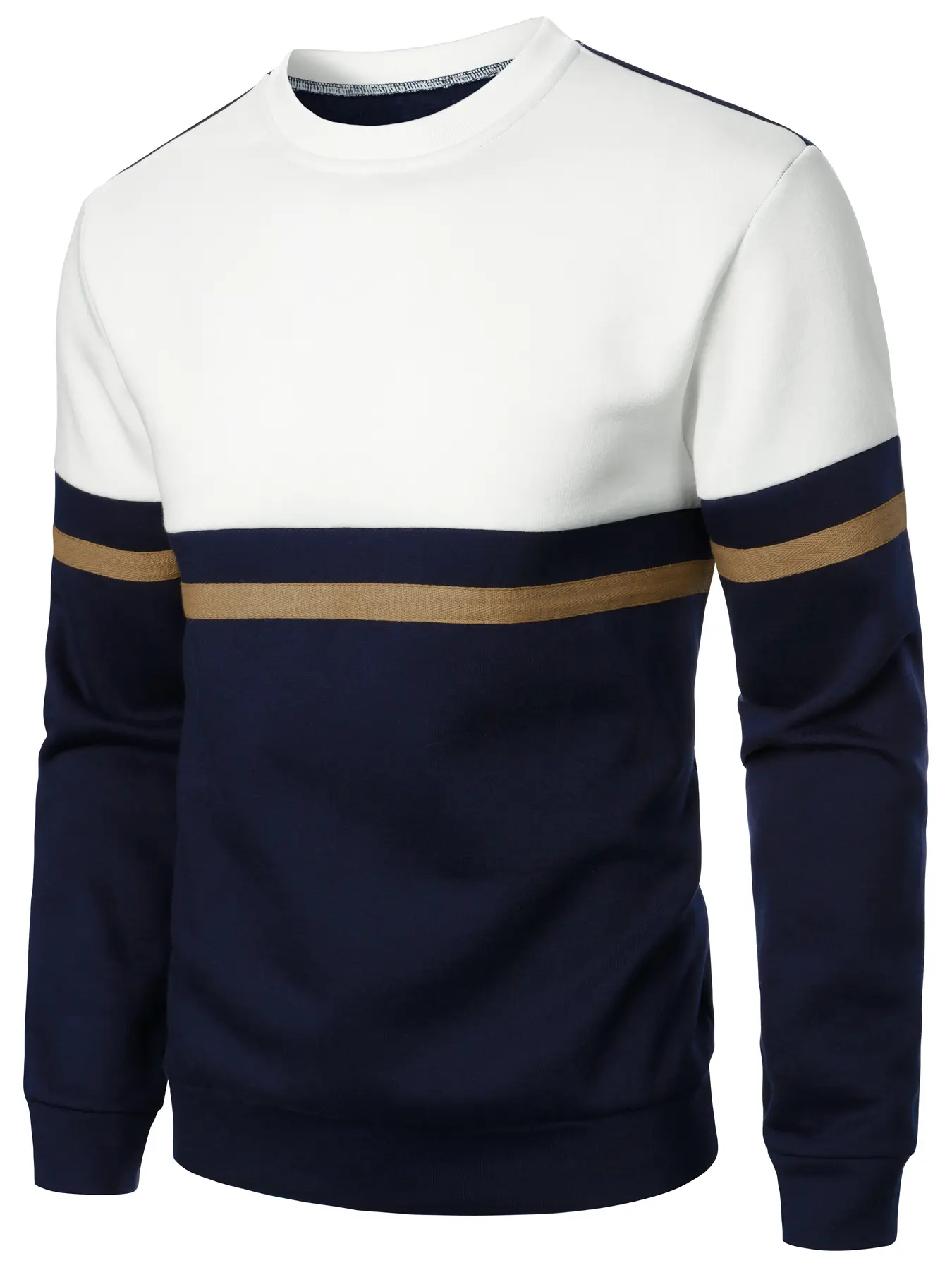 Men's Casual Colorblock Pullover Sweatshirt, Fall & Winter Fashion Fitted Jumper, Warm Knit Fabric for Men's Daily Wear, Long Sleeve Top