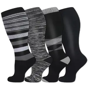 STANDWAY 4 Pairs Compression Socks for Men & Women, 15-20mmHg - Extra Wide Calf Support Socks, Ideal for Medical Use, Below-the-Knee Support Socks for Circulation. Suitable for Teachers, Nurses, and Running.