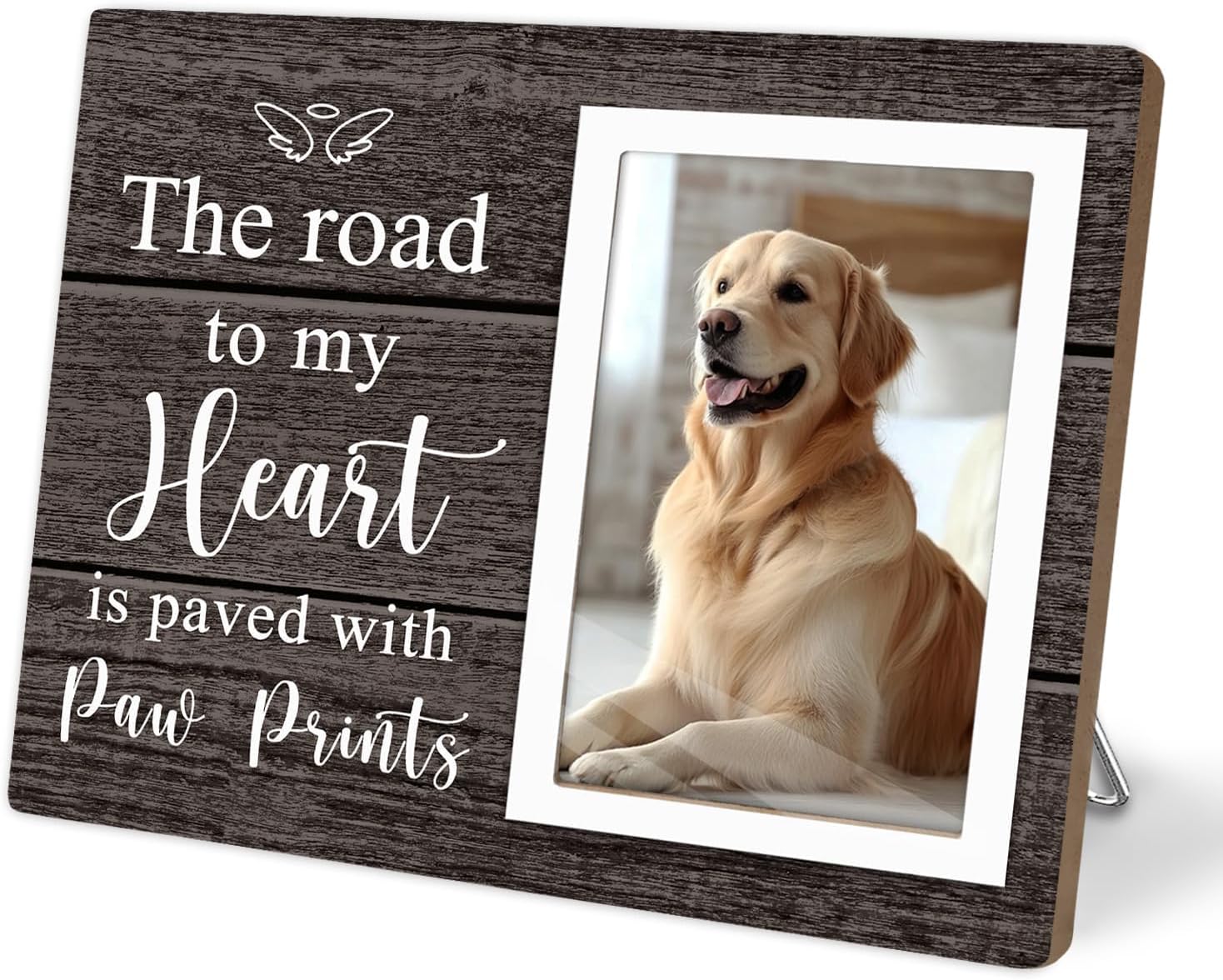 Pet Memorial Picture Frame – Wooden Dog & Cat Photo Frame Gift for Pet Lovers, Dog Mom & Dog Dad Memorial Keepsake, 4x6 Paw Print Frame Decor