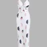 Women's Floral & Feather Print Cut Out Backless Cami Sleeveless Bodycon Dress, Casual Spaghetti Strap Adjustable Strap Split Thigh Long Dress for Summer, Ladies Clothes for Beach Holiday, Cutout Slit Dress