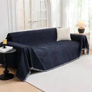 Covers For Sofa, Reclining Couch, Sectional Couch-Washable with Tassels, Protector For Kids, Dogs, Pets, 71"x118", Navy Blue