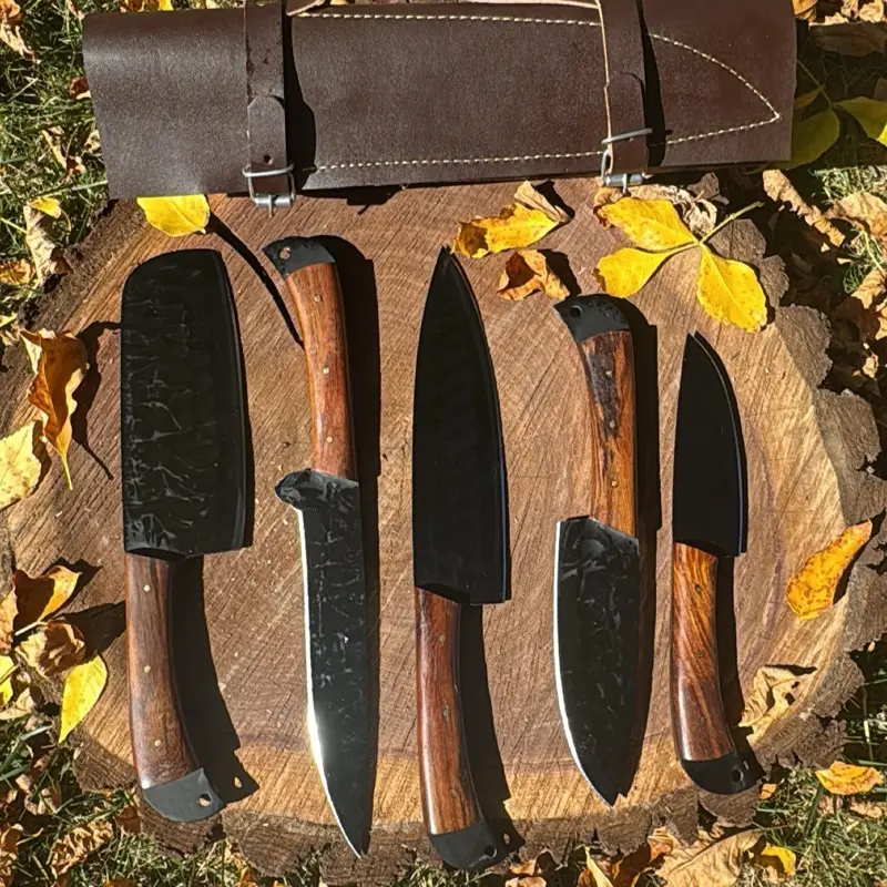 Handforged Chef Knife Sets for Kitchen Use with Leather Roll Bag